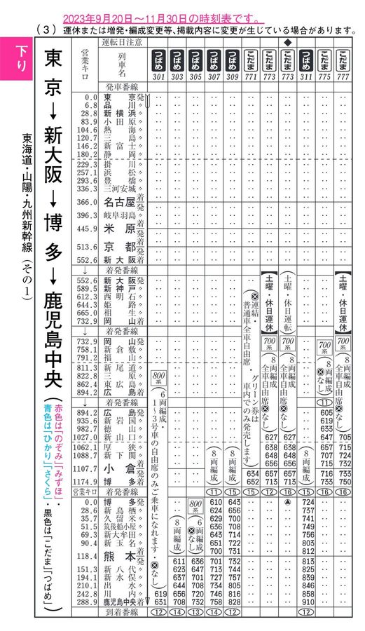 東海道・山陽・九州新幹線時刻表（2023年10月号）