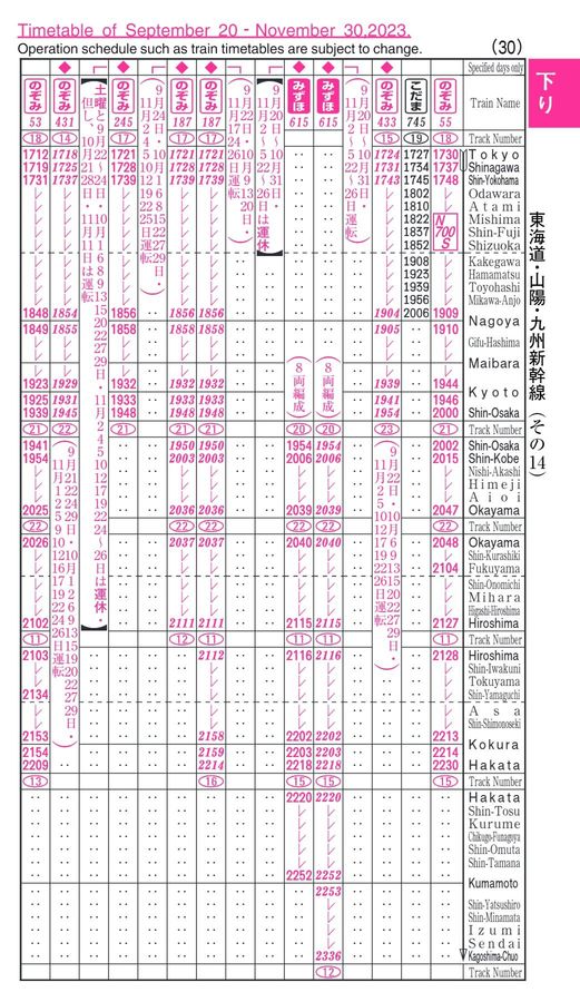 東海道・山陽・九州新幹線時刻表（2023年10月号）