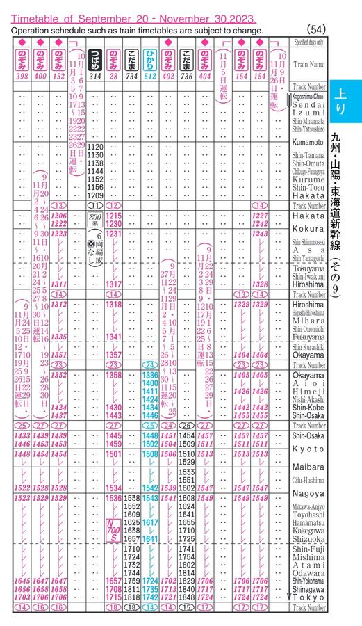 東海道・山陽・九州新幹線時刻表（2023年10月号）