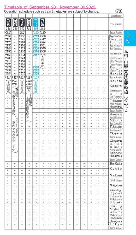 東海道・山陽・九州新幹線時刻表（2023年10月号）