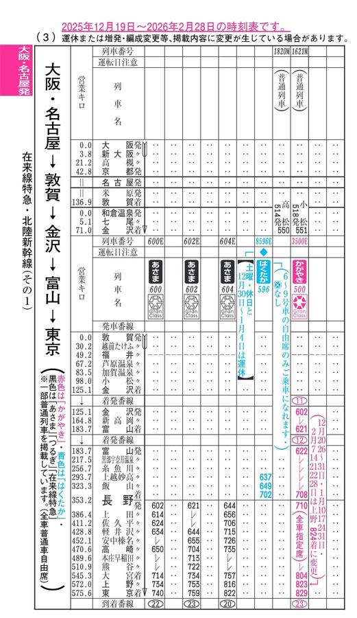 北陸新幹線時刻表（2026年1月号）