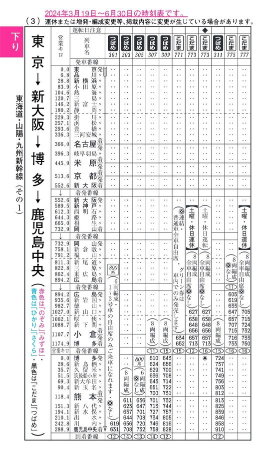 東海道・山陽・九州新幹線時刻表（2024年4月号）